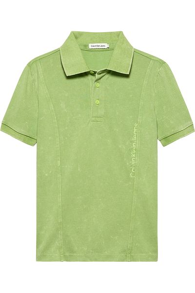 Calvin Klein Boys Green Acid Dye Pique Short Sleeve Polo T-Shirt