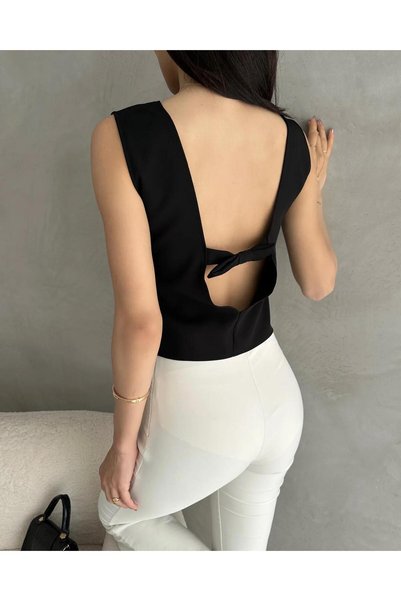Nisa Luxury Boutique Women's Sleeveless Backless Back Bow Detail Crop Blouse