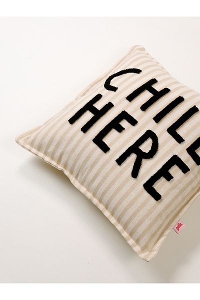 Galia Tasarım Chill Here - Beige Motto Punch Throw Pillow Cover - Striped