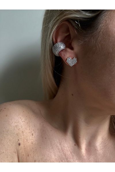 Rossetto Atelier Steel Silver All Stone Heart Earrings