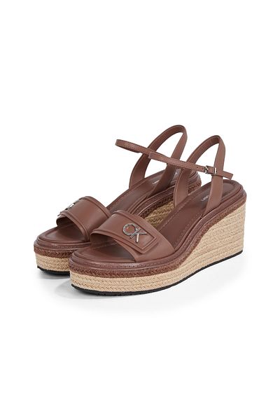 Calvin Klein Women Brown Relock Leather Wedge Sandals
