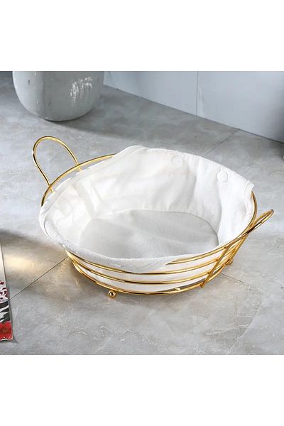 ABYZ Bread Basket, Metallic, Round With Removable Textile Cover, 29.5x10cm, Gold ™