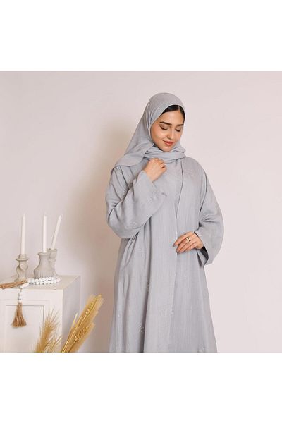 HAWRAA Light Blue Wrap Abaya with Bright Embroidery