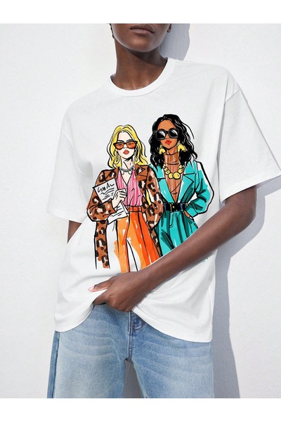 Jose Clothing Tricou imprimat cu mânecă scurtă cu croială supradimensionată