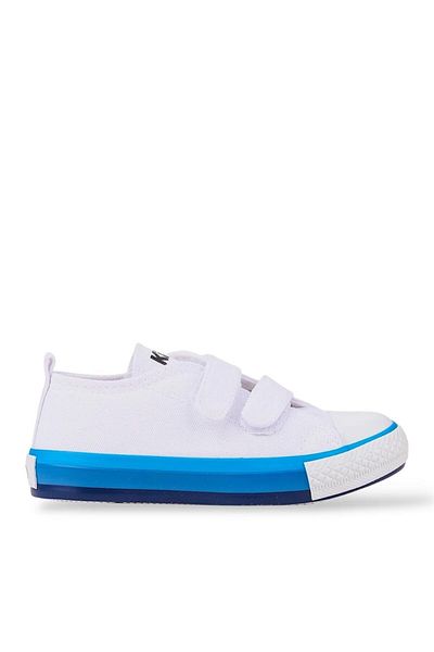 Liger Unisex Kids Linen Short Convers Model Velcro Sneaker Sports Shoes (26-30) White - Blue
