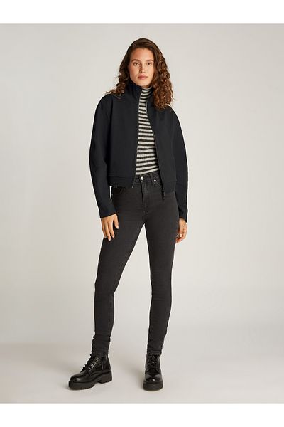 Calvin Klein Women Black Textured Hwk Zip Through Hoodie