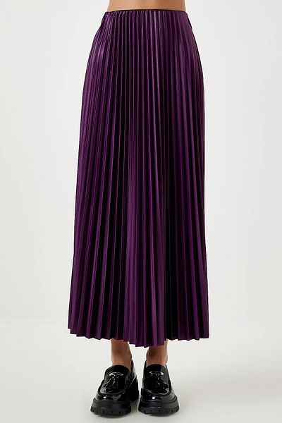 stilsepeti Women's Purple Waist Hidden Elastic Pleated Long Skirt St- 100078641