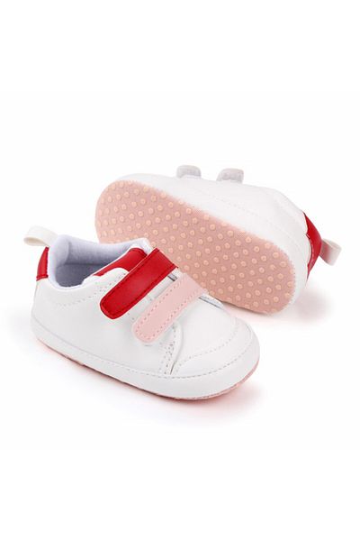 Superbaby Adidasi albi cu barete rosii si roz