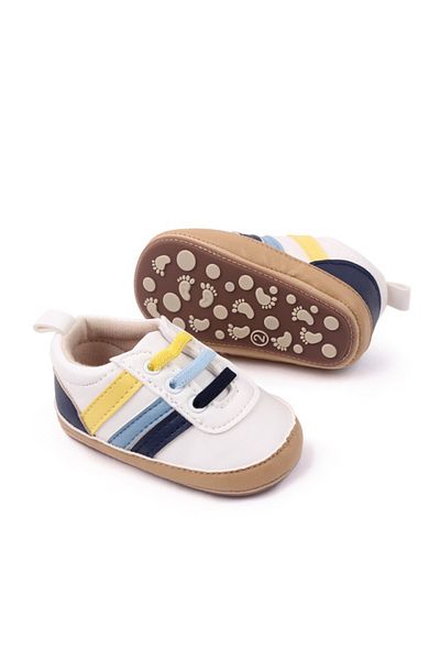 Superbaby Adidasi pentru bebelusi, albi cu dungi laterale colorate