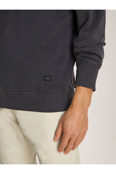Calvin Klein Men Black Washed Woven Label Pullover Sweatshirt