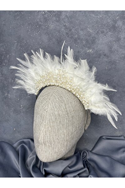 ESPEREST Arden Feathered Beaded Bridal Henna Crown Shiny Model