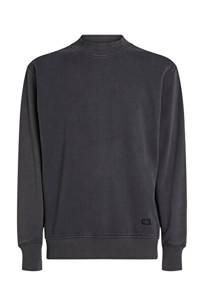 Calvin Klein Men Black Washed Woven Label Pullover Sweatshirt