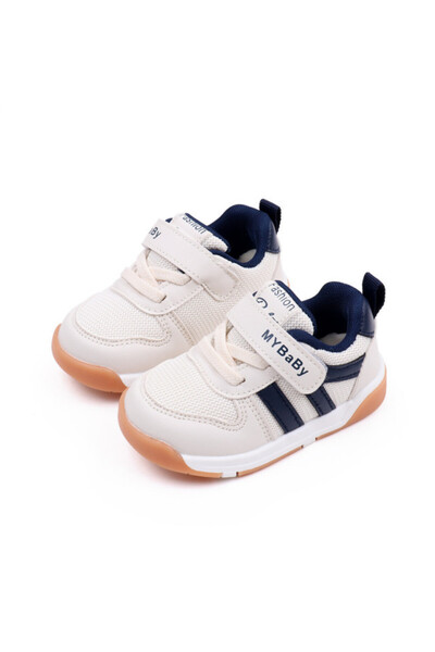 Superbaby Adidasi ivoire cu insertii bleumarine - MyBaby