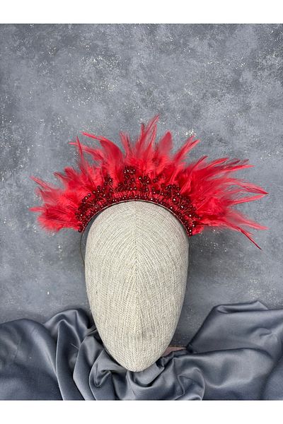 Hayalperest boncuk Arden Feathered Beaded Bridal Henna Crown Shiny Model