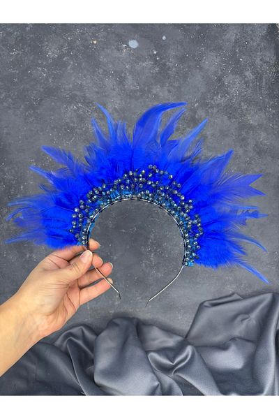 Hayalperest boncuk Arden Feathered Beaded Bridal Henna Crown Shiny Model