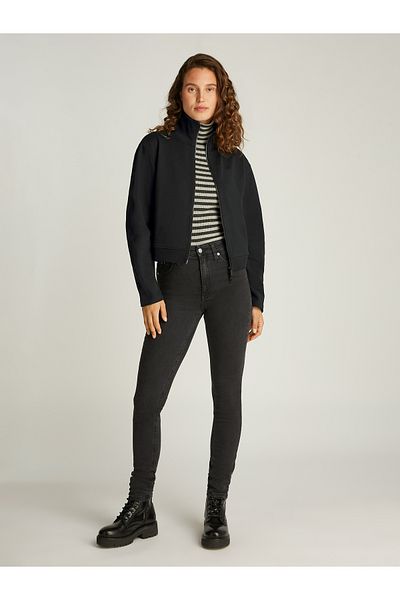 Calvin Klein Women Black Textured Hwk Zip Through Hoodie