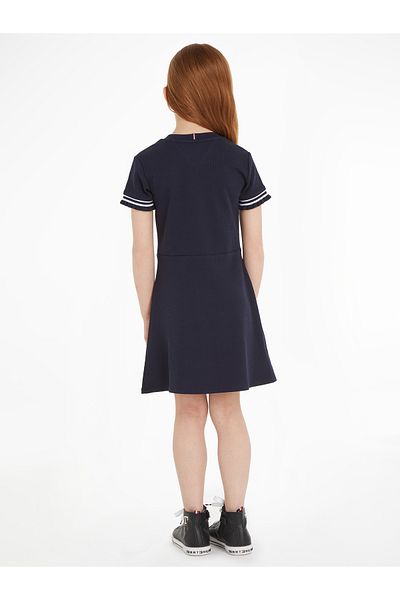 Tommy Hilfiger Women Blue Ruffle Rib Knit Midi Flare Dress
