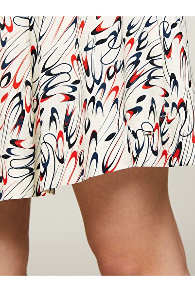 Tommy Hilfiger Women Ecru Ribbon Print Flared Mini Skirt