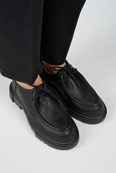 Manijero Carol Women's Genuine Leather Lace-Up Black Shoes