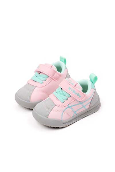 Superbaby Pink and gray sneakers with green details for girls
