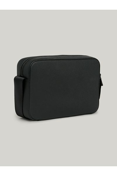 Tommy Hilfiger Men Black Logo Small Leather Saffiano Camera Bag