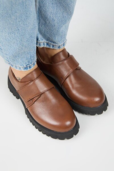 Manijero Mimi Women's Leather Velcro Genuine Leather Tan Shoes