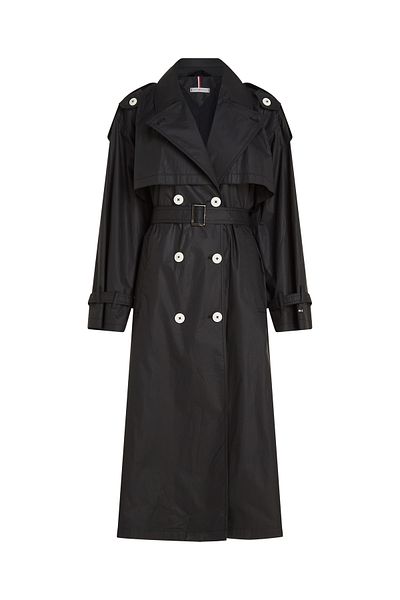 Tommy Hilfiger Women Black Double Breasted Oversized Trench Coat