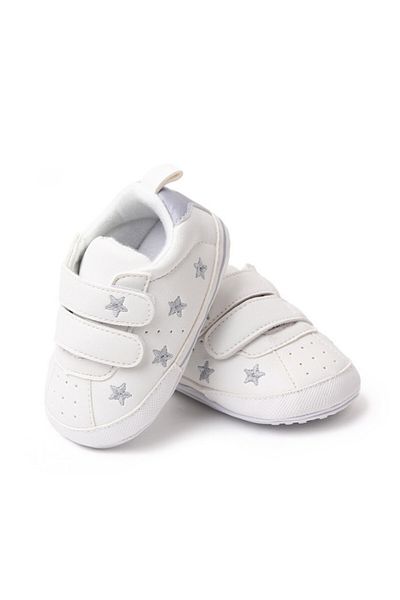 Superbaby Adidasi albi cu stelute argintii brodate
