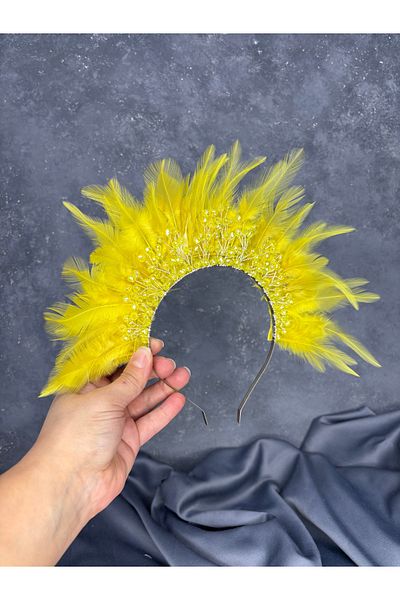 Hayalperest boncuk Arden Feathered Beaded Bridal Henna Crown Shiny Model