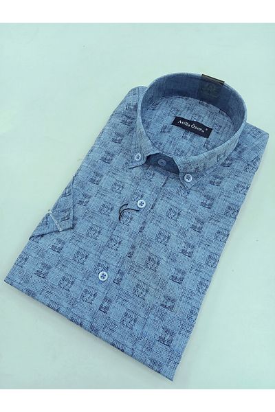 ATİLLA ÖZER Classic Loose Fit - Maneca scurta cu un singur buzunar 65% bumbac cu centura