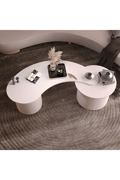 klubeconcept BohoForm Set – Beyaz Fasulye & Yuvarlak Orta Sehpa Takımı