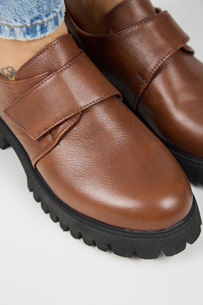 Manijero Mimi Women's Leather Velcro Genuine Leather Tan Shoes