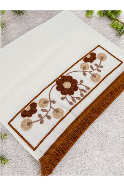 AYHANHOME Punch Embroidered Fringed 1 Piece 50X90 Hand Face Towel Set