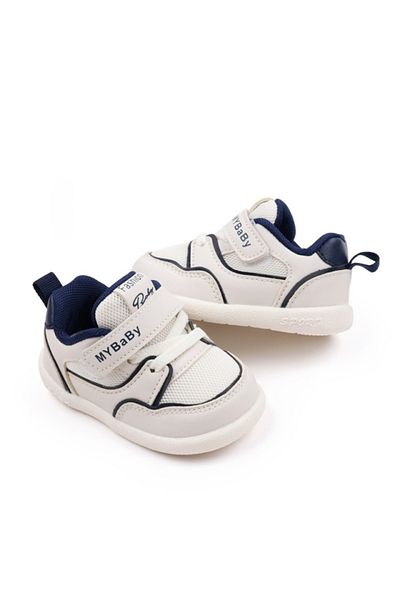 Superbaby Adidasi albi cu insertii bleumarine pentru copii