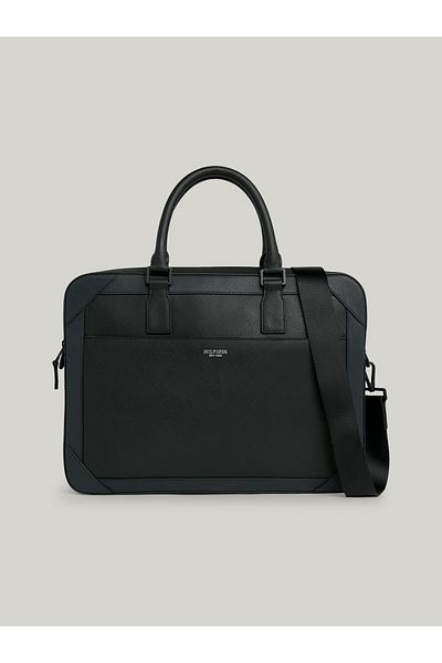 Tommy Hilfiger Men Black Saffiano Slim Laptop Bag