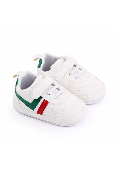 Superbaby Adidasi albi cu insertie rosie si verde