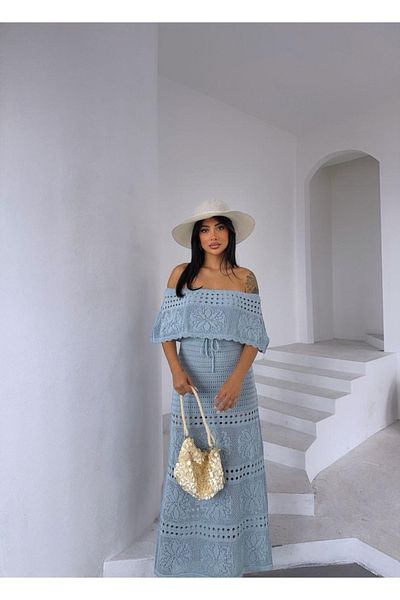 Ekim Store Rochie maxi ajurata cu decolteu cu trandafiri
