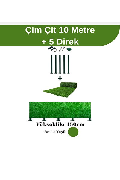 Hat Tel Çit 150 cm x 10 metre uzunluğunda çim çit + 5 adet panel çit direk