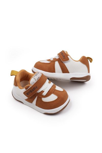 Superbaby Adidasi albi cu insertii maro pentru copii