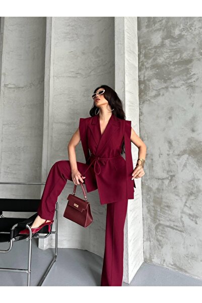 Ekim Store Bağlamalı Ikili Kuşaklı Blazer Yelekli Pantolon Takım