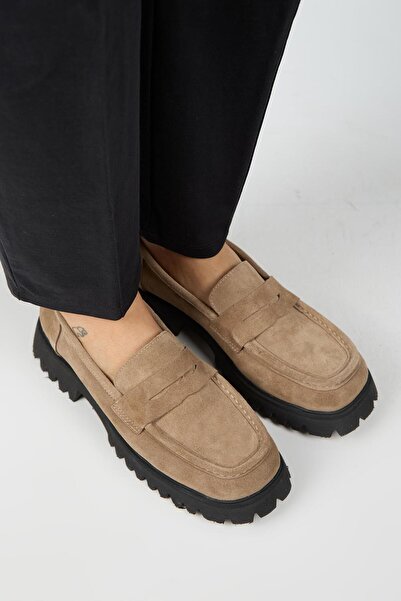 Manijero Cepmen Women's Genuine Leather Cornered Loafer Mink Suede Shoes