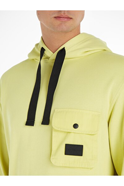 Calvin Klein Men Yellow Mix Media Pocket Hoodie