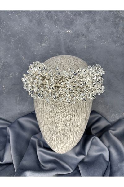 Hayalperest boncuk Elisa Thin Beaded Bridal Crown Turban and Hair Accessory