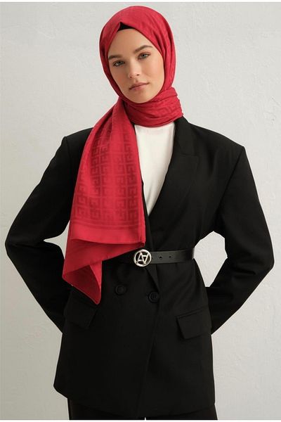 FRESCO SCARFS Armine Trend F Μοτίβο Βαμβακερό Ζακάρ Σάλι Γυναικείο Hijab Hijab Κόκκινο