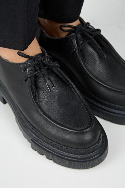 Manijero Carol Women's Genuine Leather Lace-Up Black Shoes