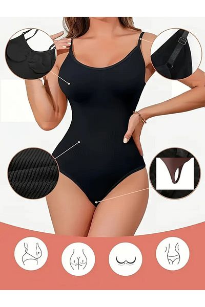 MİSTİRİK Model Mimola Body Gathered Bottom Bodysuit Tricotat String Corset Culoare Neagră055