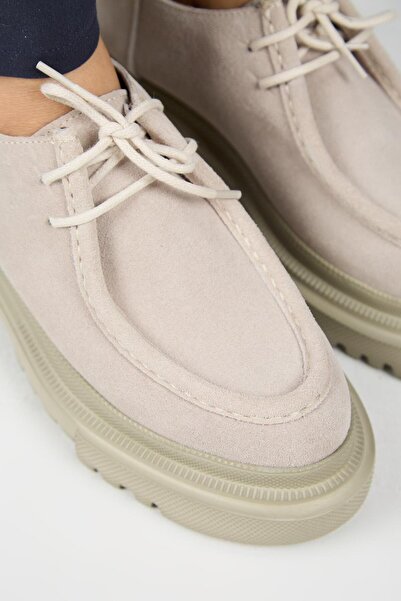 Manijero Carol Women's Genuine Leather Lace-Up Beige Suede Shoes