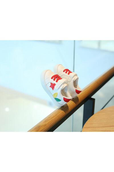 Superbaby White sneakers with red star and colorful leaves
