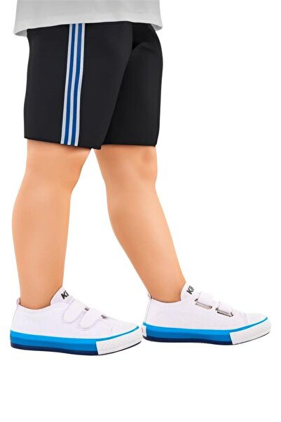 Liger Unisex Kids Linen Short Convers Model Velcro Sneaker Sports Shoes (26-30) White - Blue