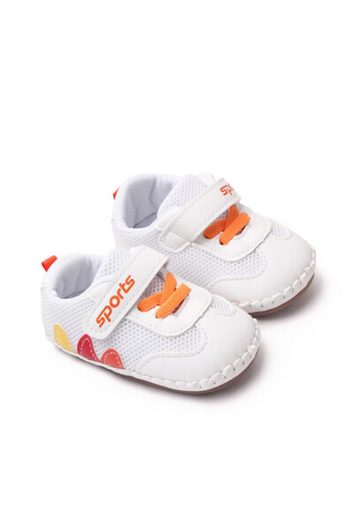 Superbaby Adidași albi pentru bebeluși pentru primii pași, cu inserții colora...